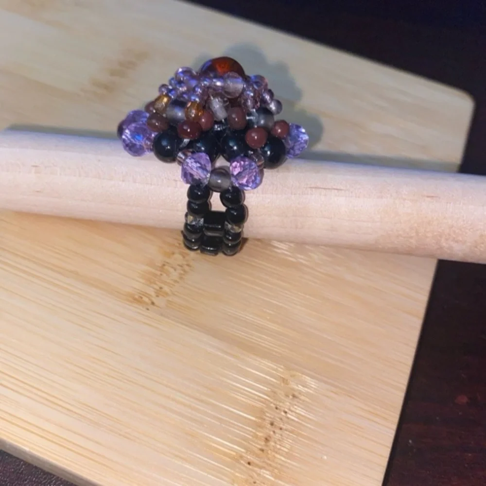 Elegant Purple Beaded Ring handmade beaded Ring